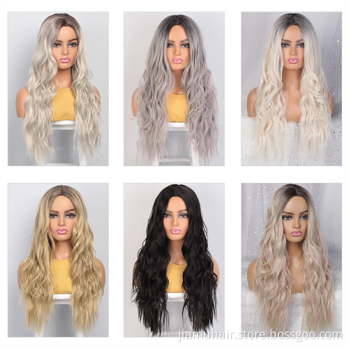 high quality Synthetic Wigs Long Wavy Ombre Blonde Wig Black Grey Red Middle Part Women Wigs